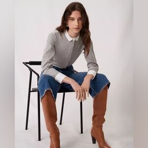 Maje gray pinstriped cotton button down blouse size large